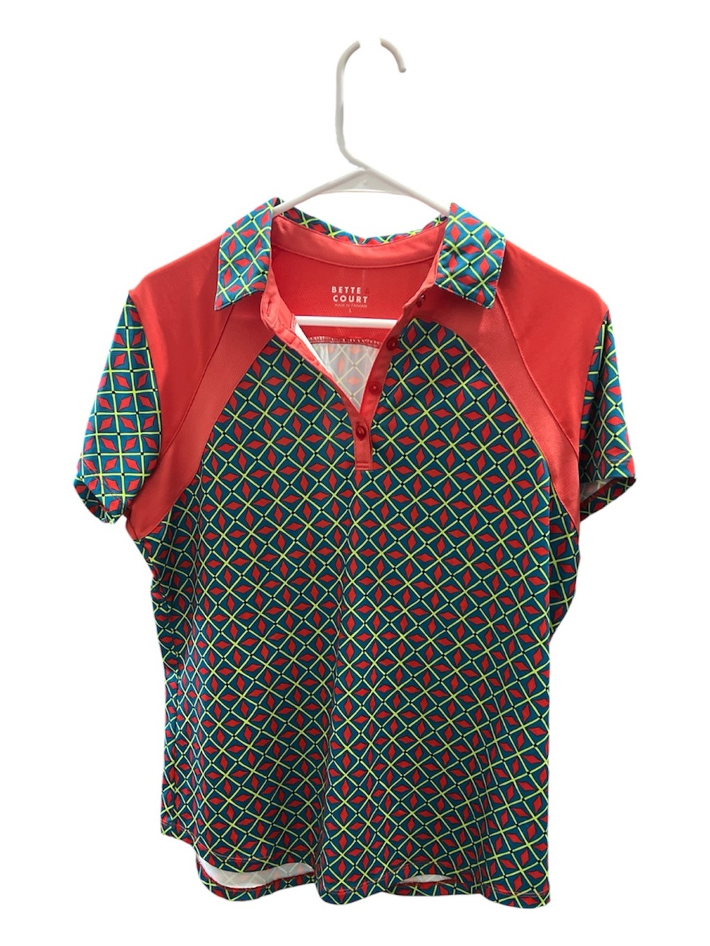 Red & Green Geometric Button-Down Polo